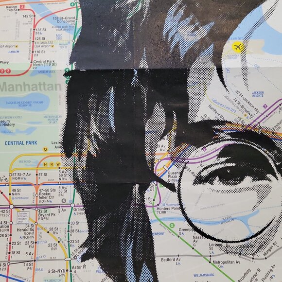 Handpainted John Lennon Beatles Unique Acrylic Art painted on a NYC Subway Map - Picture 4 of 6